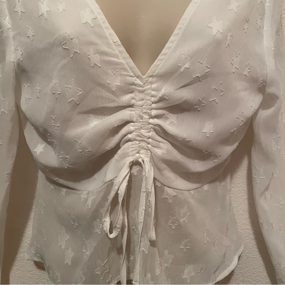 Renvy White Crop Blouse Boho Bohemian Star Details Size Small - Picture 4 of 11